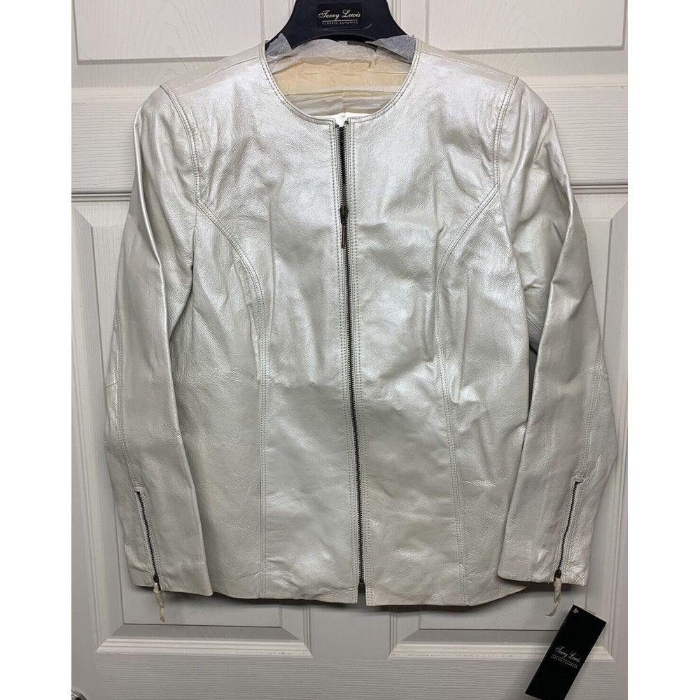 Terry Lewis Classic Luxuries Women's Genuine Leather Zipup Jacket White/Bone XS